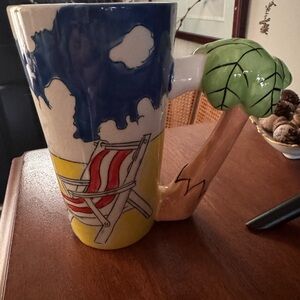 Large Beach Scene Mug with Palm Tree Handle🌴🌊☀️